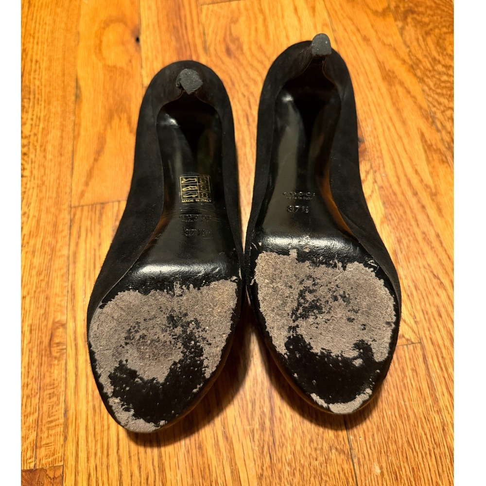 Gucci Suede Betty Platform Pumps Black Gold Trim 297389 CGXW0 1051 Size 37.5 EU - Picture 10 of 10